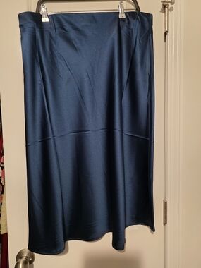 JohnPaulRichard Teal Blue Satin Midi Skirt